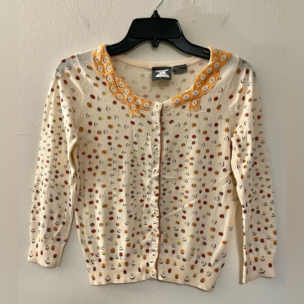 Anthropologie Girls from Savoy Yellow Button Design Cardigan